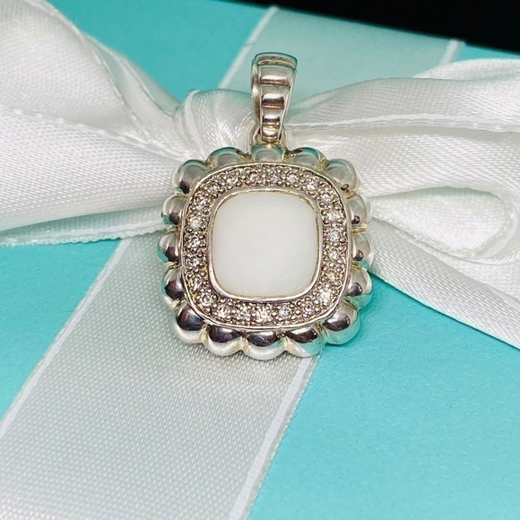 John Hardy Milky quartz 925 Silver Diamond Pendant Enhancer Bedeg Collection - Picture 1 of 4